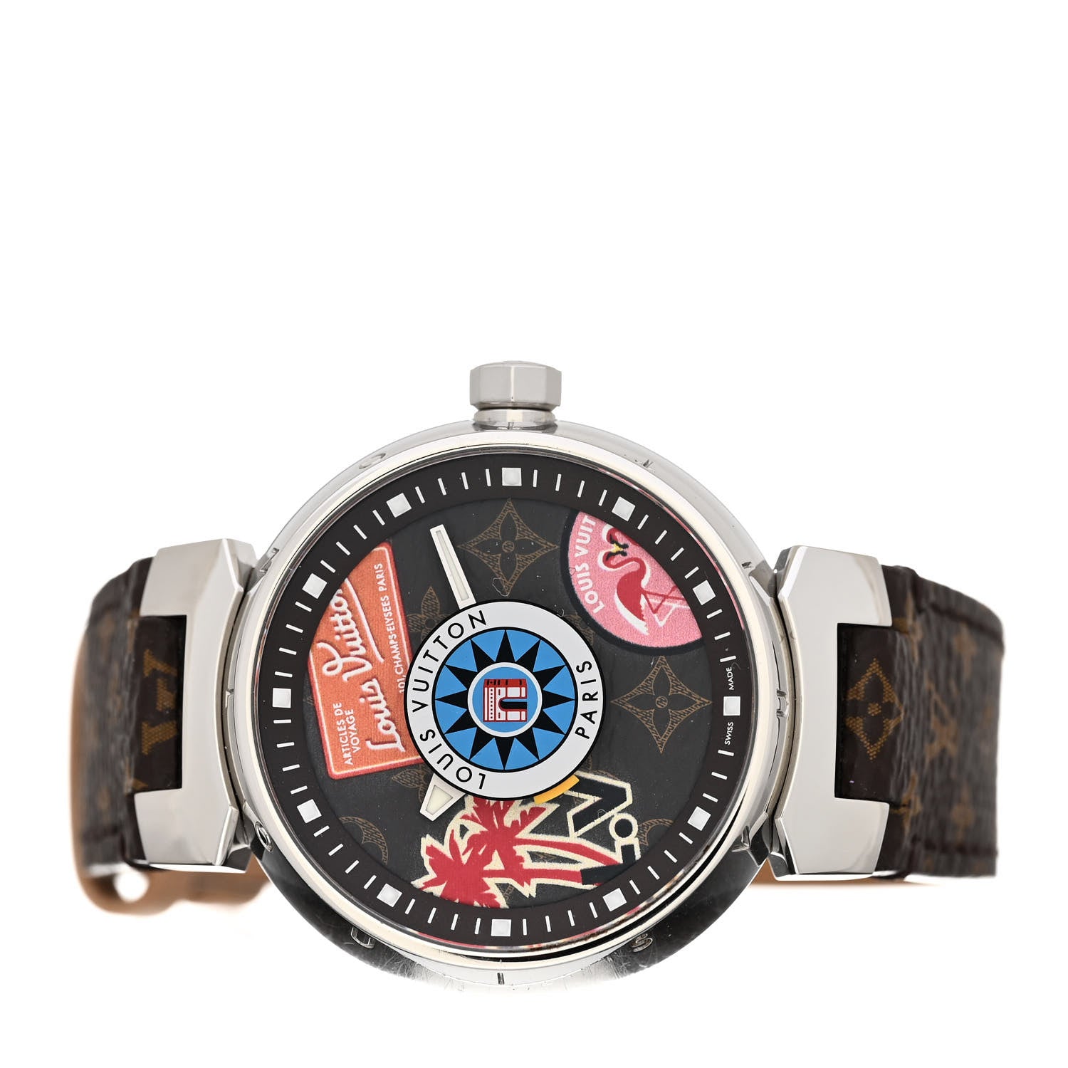 Louis Vuitton Stainless Steel Monogram 34mm Tambour World Tour Dial Quartz Watch 2 of 5