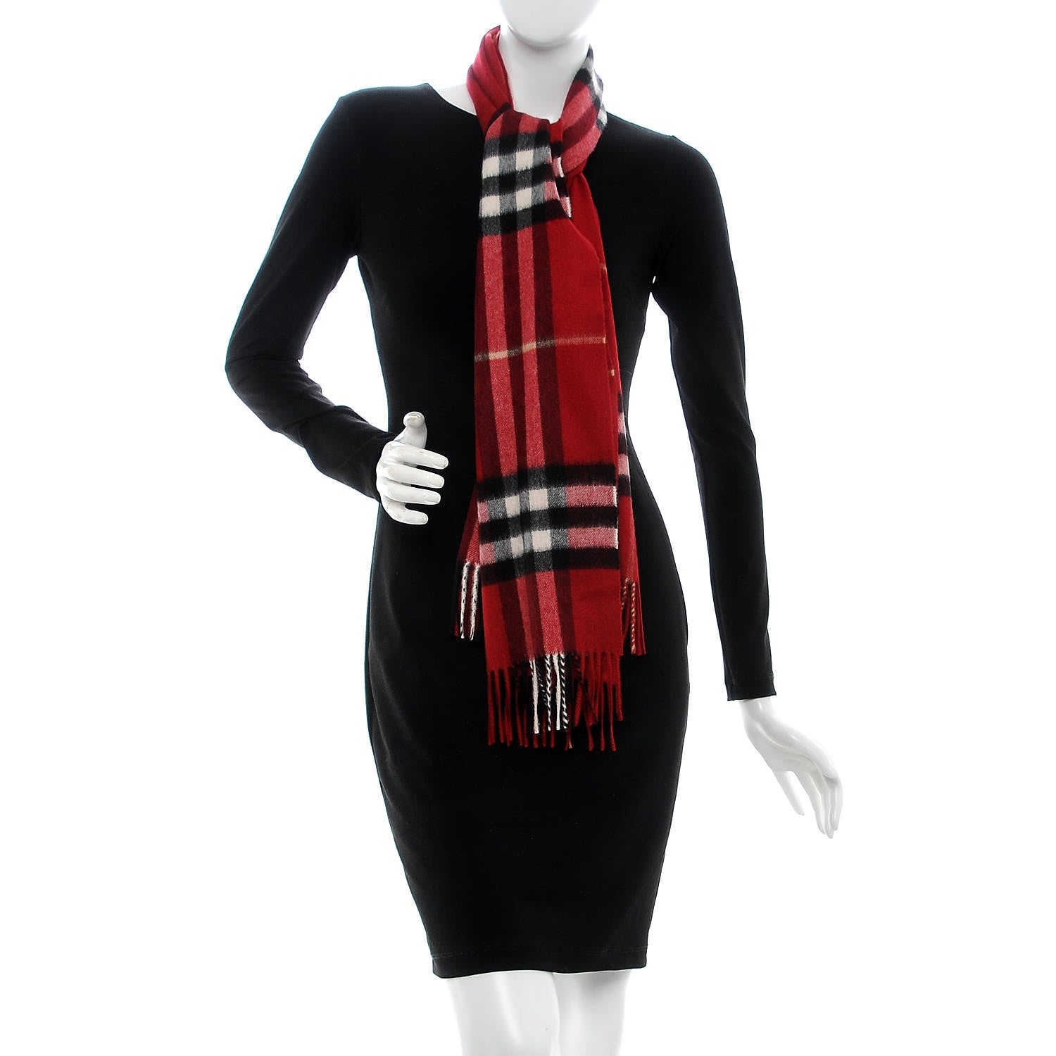Burberry Cashmere Giant Heritage Check Fringe Scarf Red 2 of 6