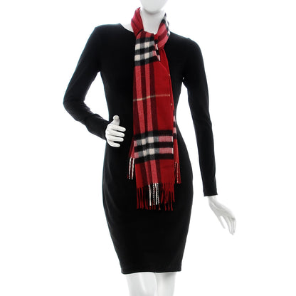 Burberry Cashmere Giant Heritage Check Fringe Scarf Red 2 of 6
