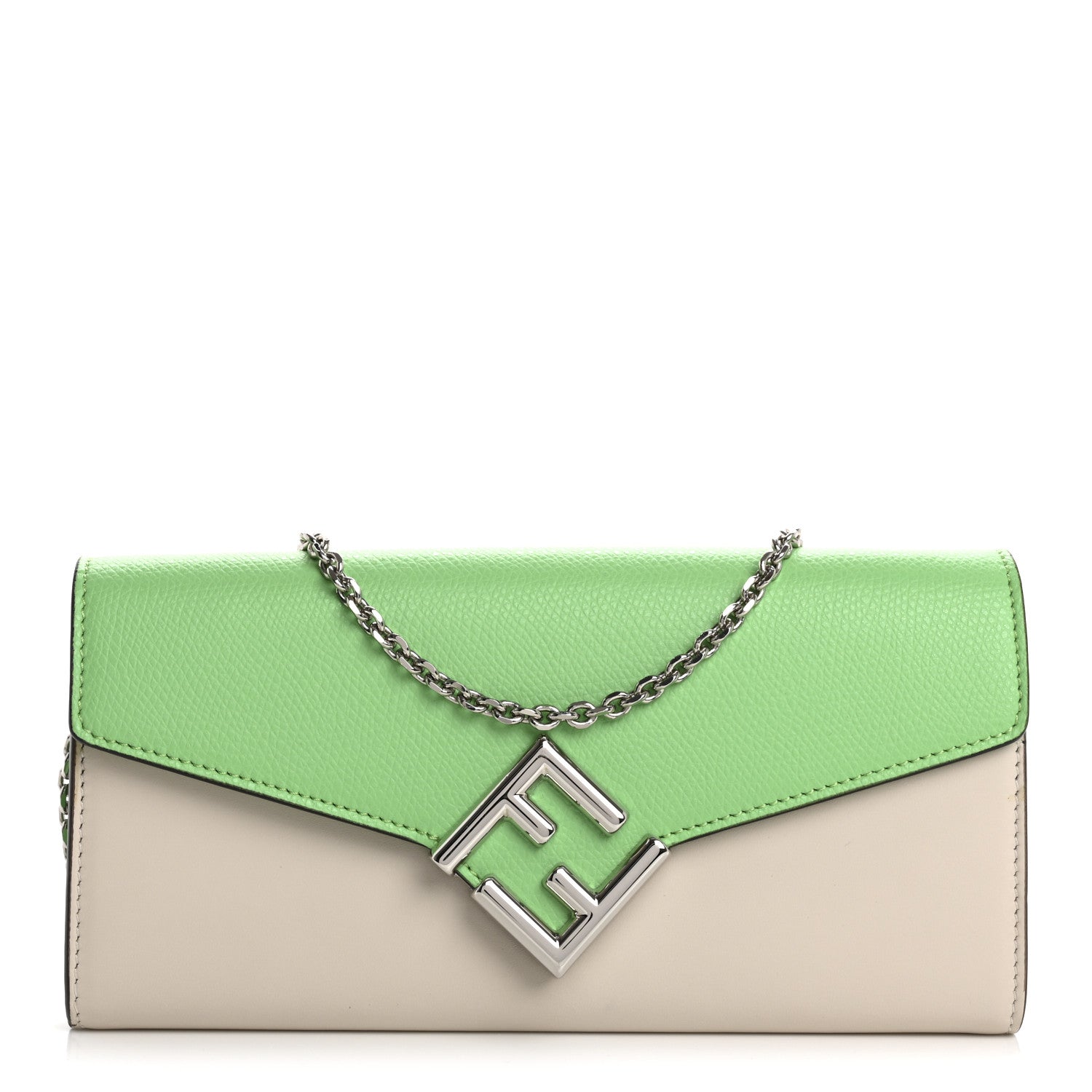 Fendi Vitello King Cruise FF Diamonds Continental Envelope Wallet On Chain Latte Edamame 1 of 13