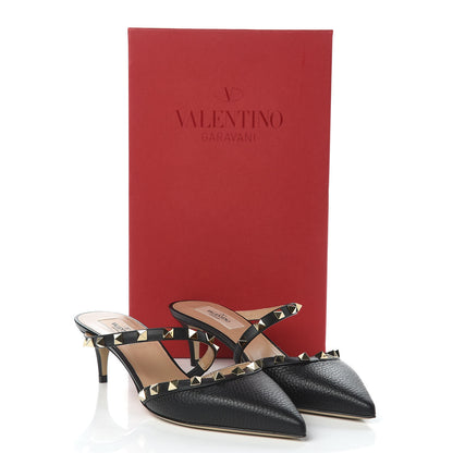 Valentino Garavani Pebbled Calfskin Rockstud Cross Strap 50mm Mules 37.5 Black 9 of 9