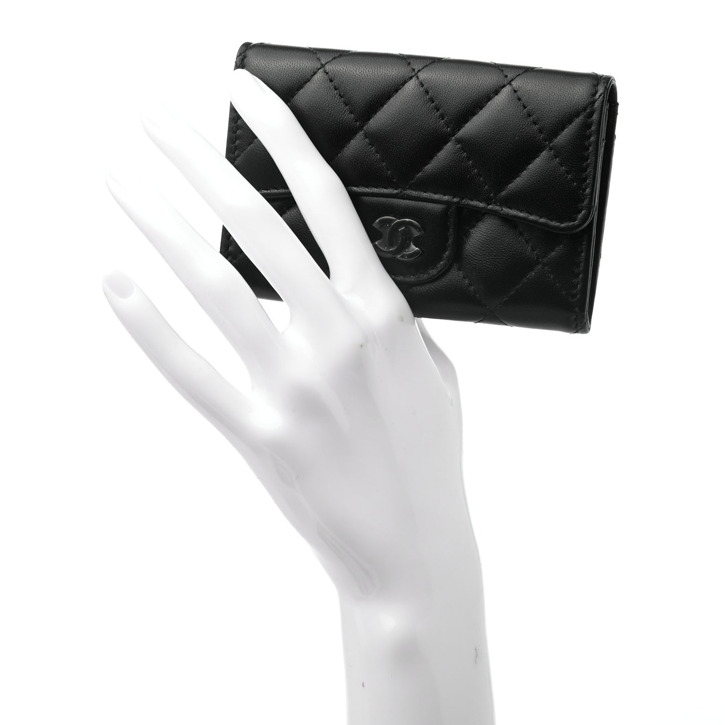 Lambskin Quilted Flap Card Holder Wallet So Black