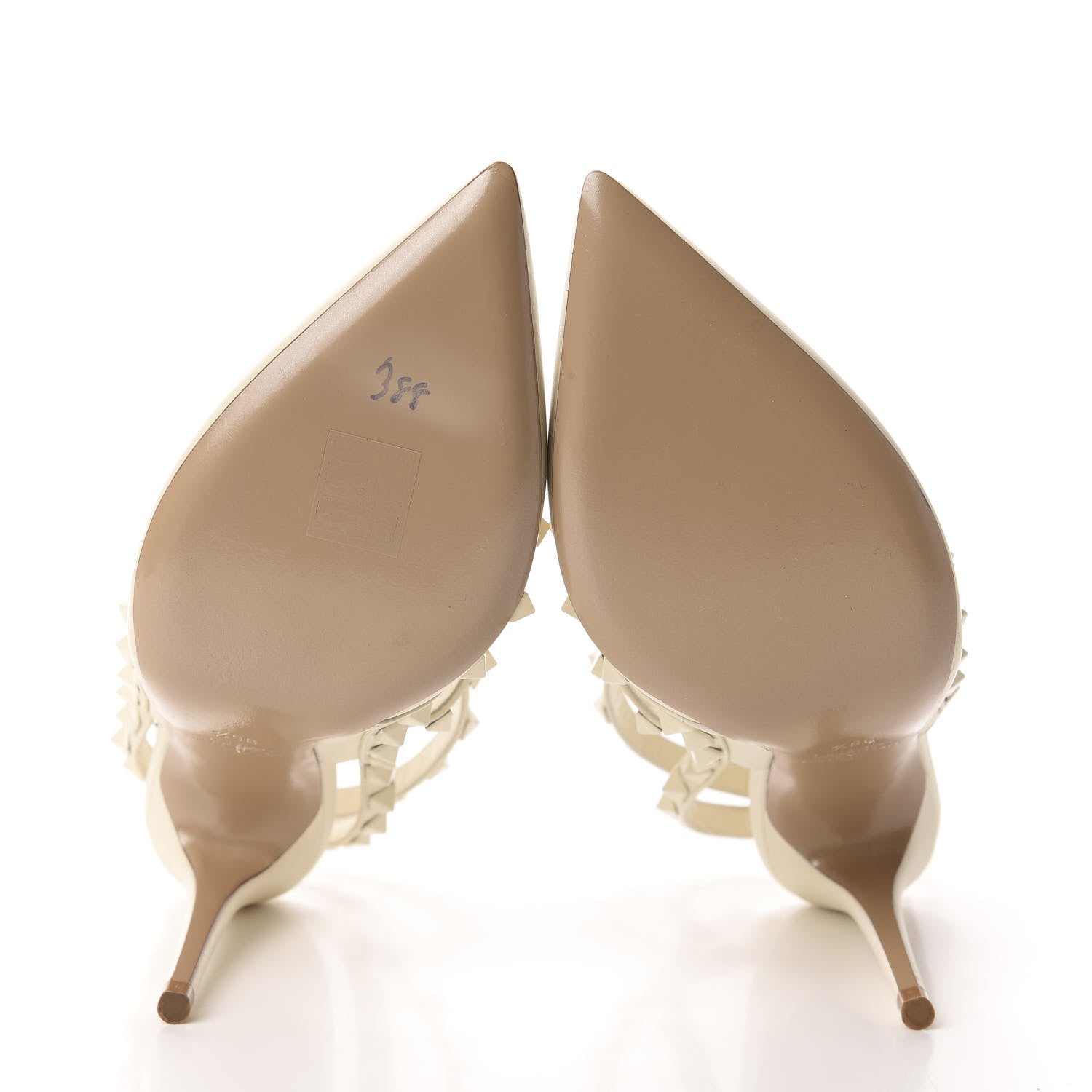 Valentino Garavani Calfskin Lacquered Monochrome Rockstud Ankle Strap 100mm Pumps 36.5 Ivory 5 of 10