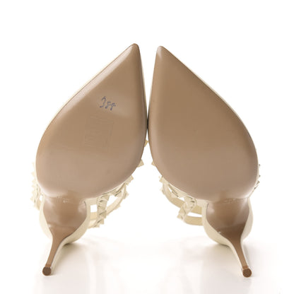 Valentino Garavani Calfskin Lacquered Monochrome Rockstud Ankle Strap 100mm Pumps 36.5 Ivory 5 of 10