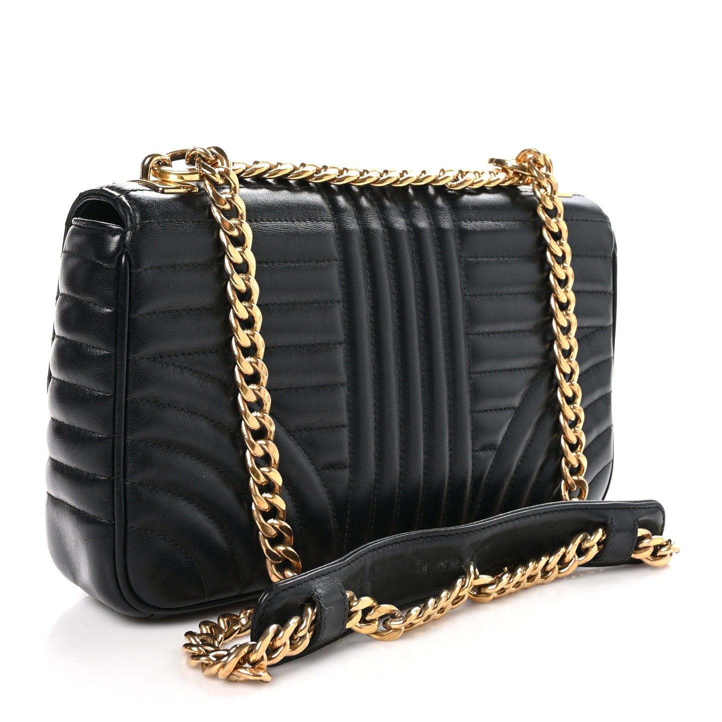 Soft Calfskin Impunture Diagramme Medium Chain Flap Shoulder Bag Black