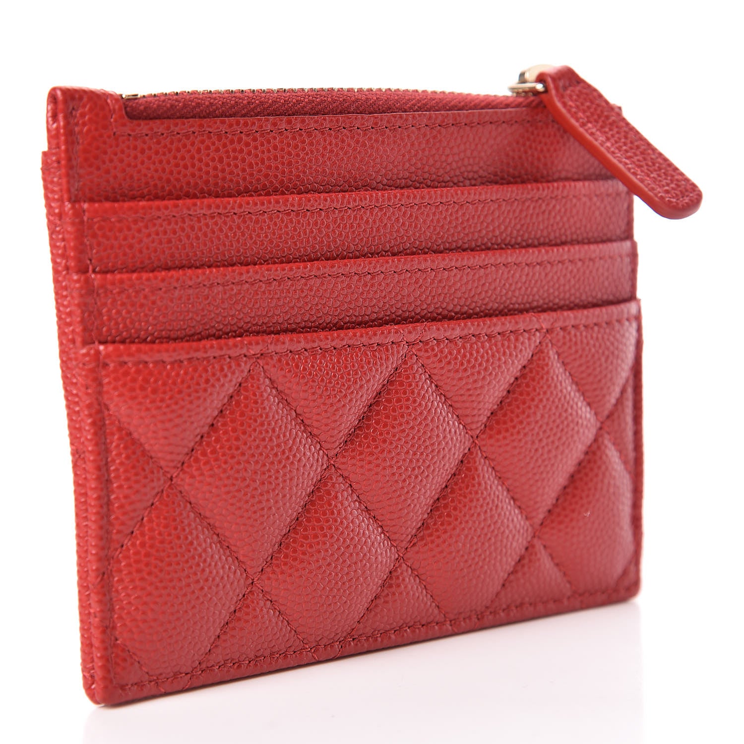 Chanel Caviar Quilted CC Zip Card Holder Red 3 of 8