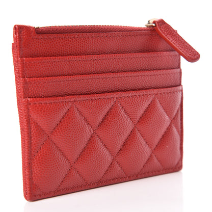 Chanel Caviar Quilted CC Zip Card Holder Red 3 of 8