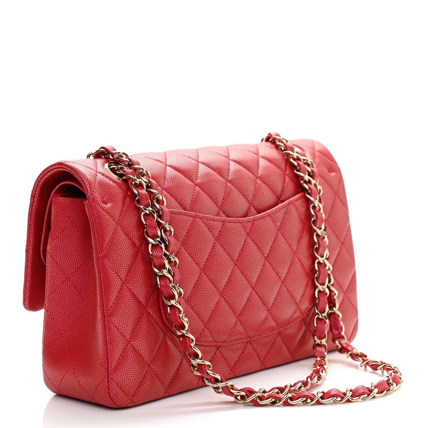 Iridescent Caviar Quilted Medium Double Flap Red