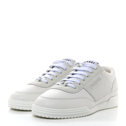 Chanel Calfskin Suede Coco Mark Logo Womens Sneakers 38 White 3 of 9