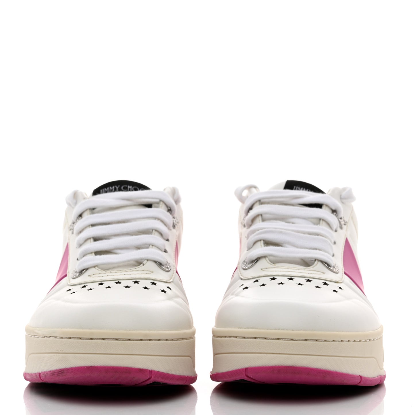 Calfskin Vinyl Striped Hawaii Flatform Sneakers 37.5 White Fuchsia