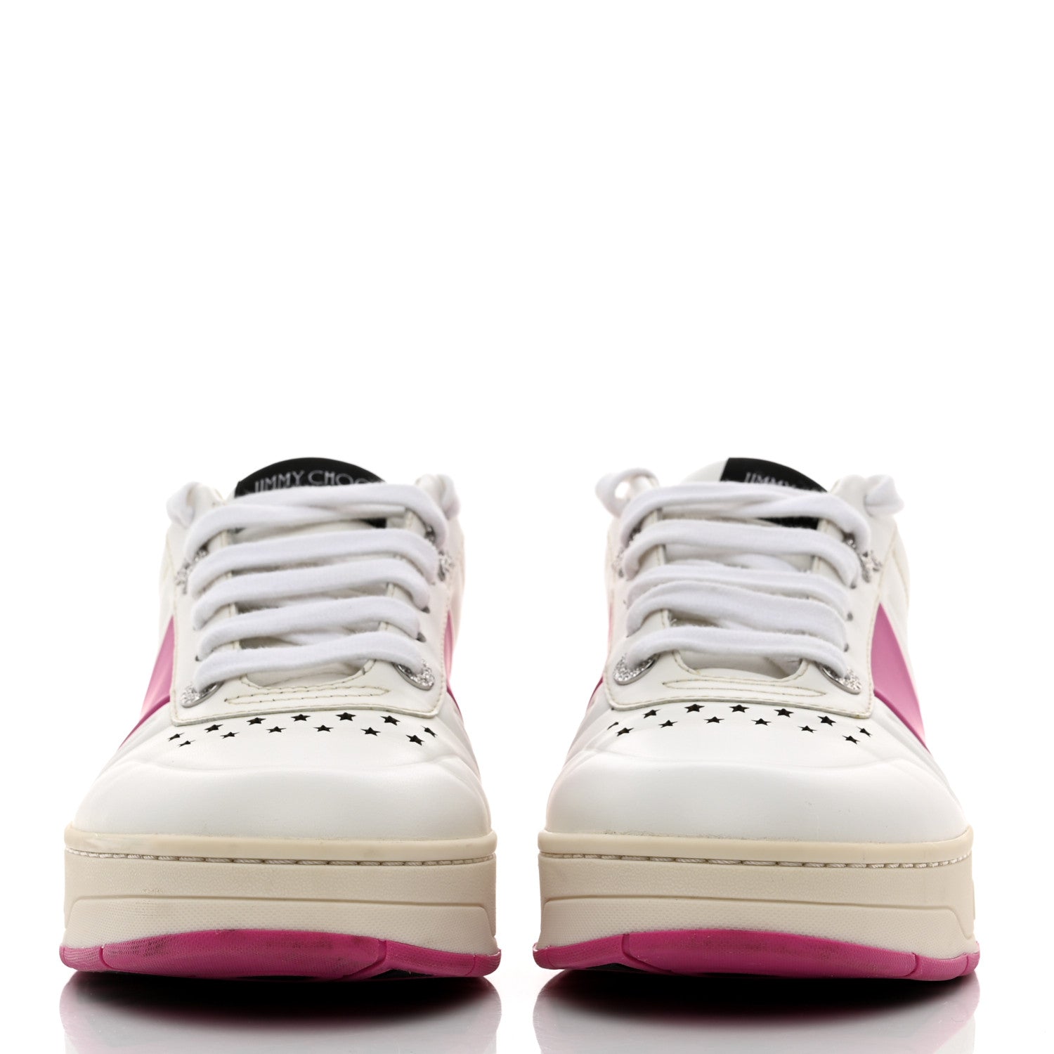 Jimmy Choo Calfskin Vinyl Striped Hawaii Flatform Sneakers 37.5 White Fuchsia 2 of 8