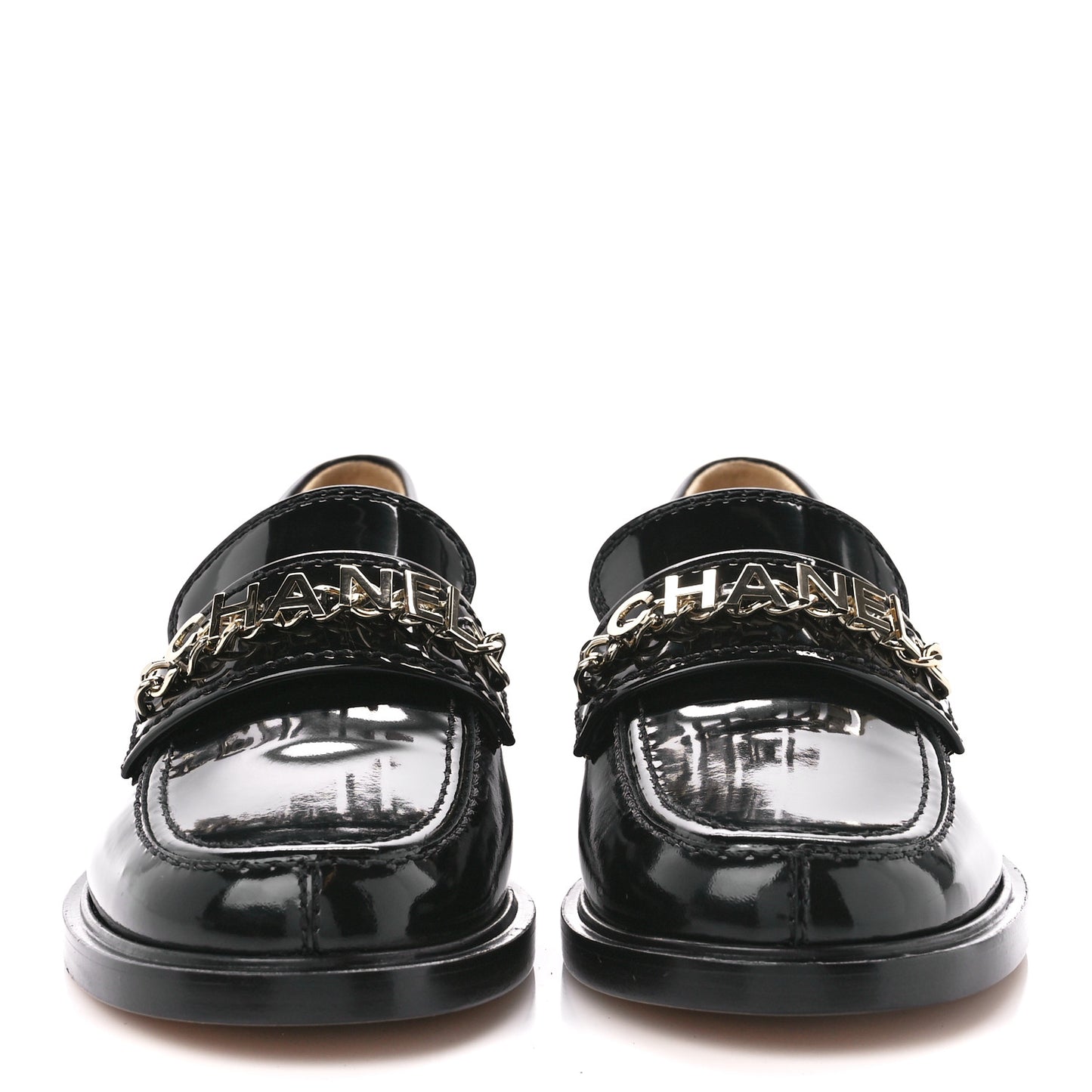 Shiny Calfskin Logo Loafers 36 Black