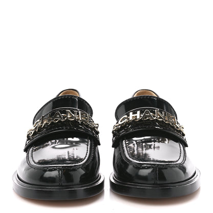 Chanel Shiny Calfskin Logo Loafers 36 Black 2 of 11