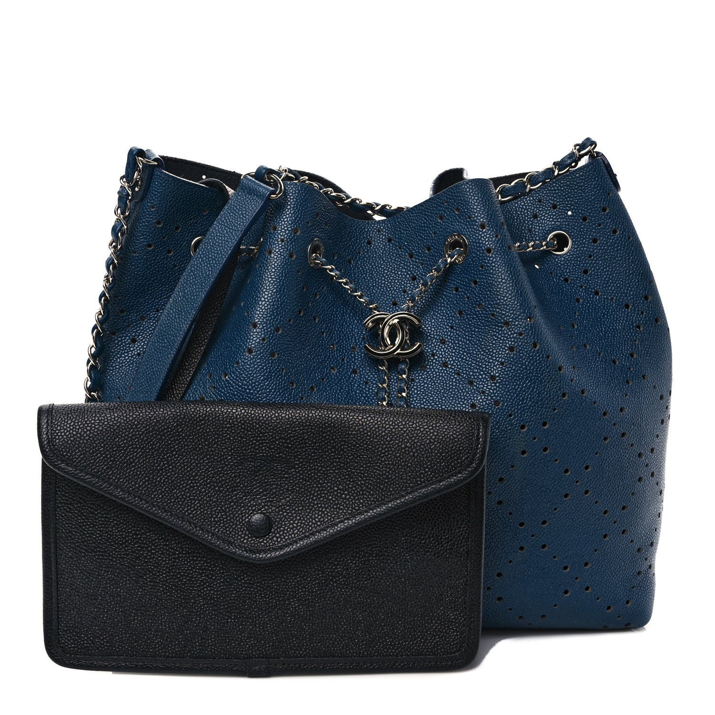 Caviar Perforated Large Drawstring CC Bag Blue