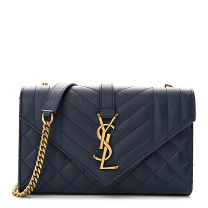 Saint Laurent Grain De Poudre Textured Mixed Matelasse Triquilt Small Monogram Satchel Blue 1 of 10