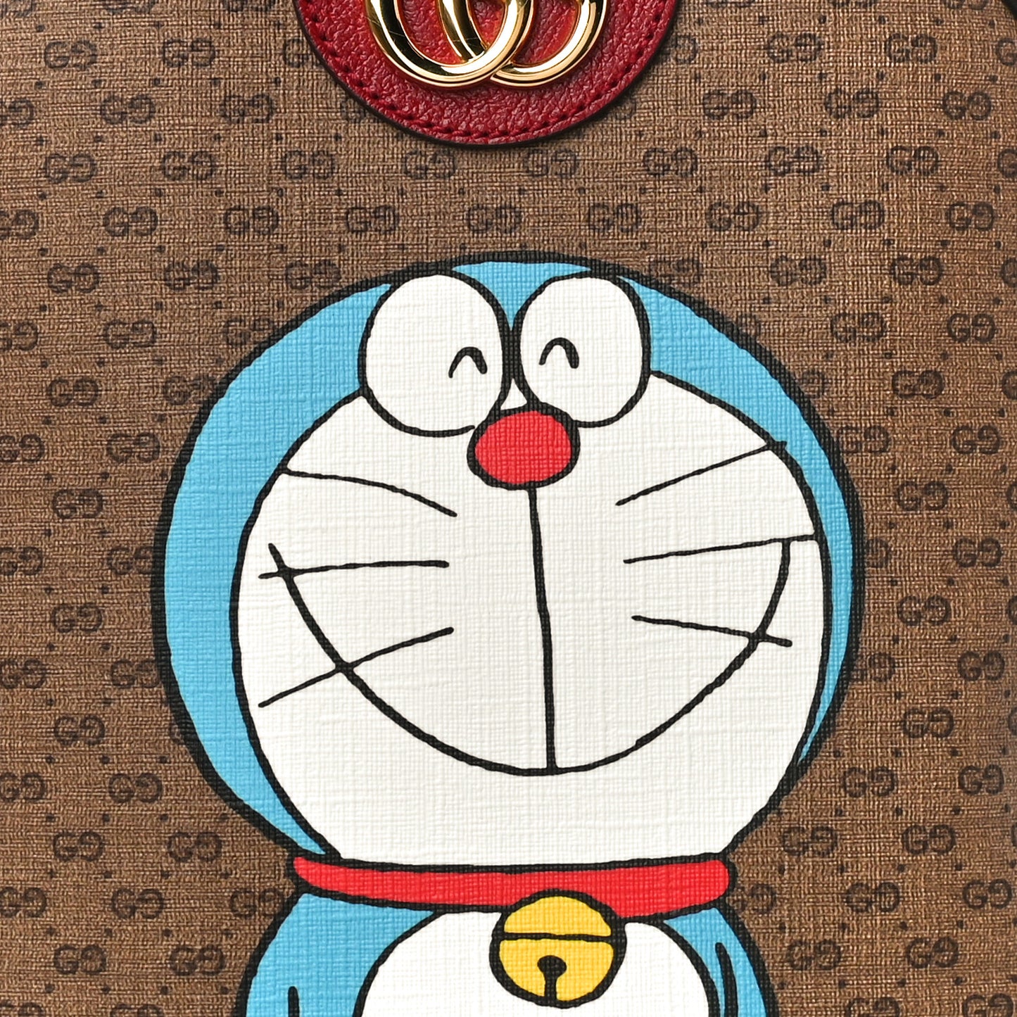 X DORAEMON Mini Vintage GG Supreme Monogram Small Dome Backpack Beige Cherry Red