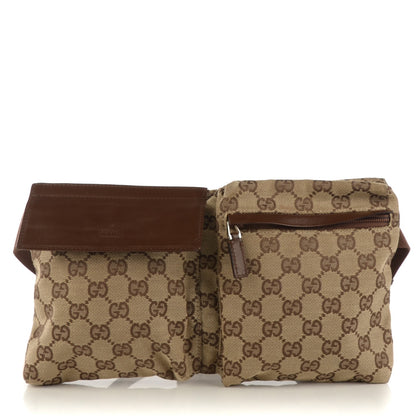 Gucci GG Monogram Web Double Pocket Belt Bag Brown 1 of 7