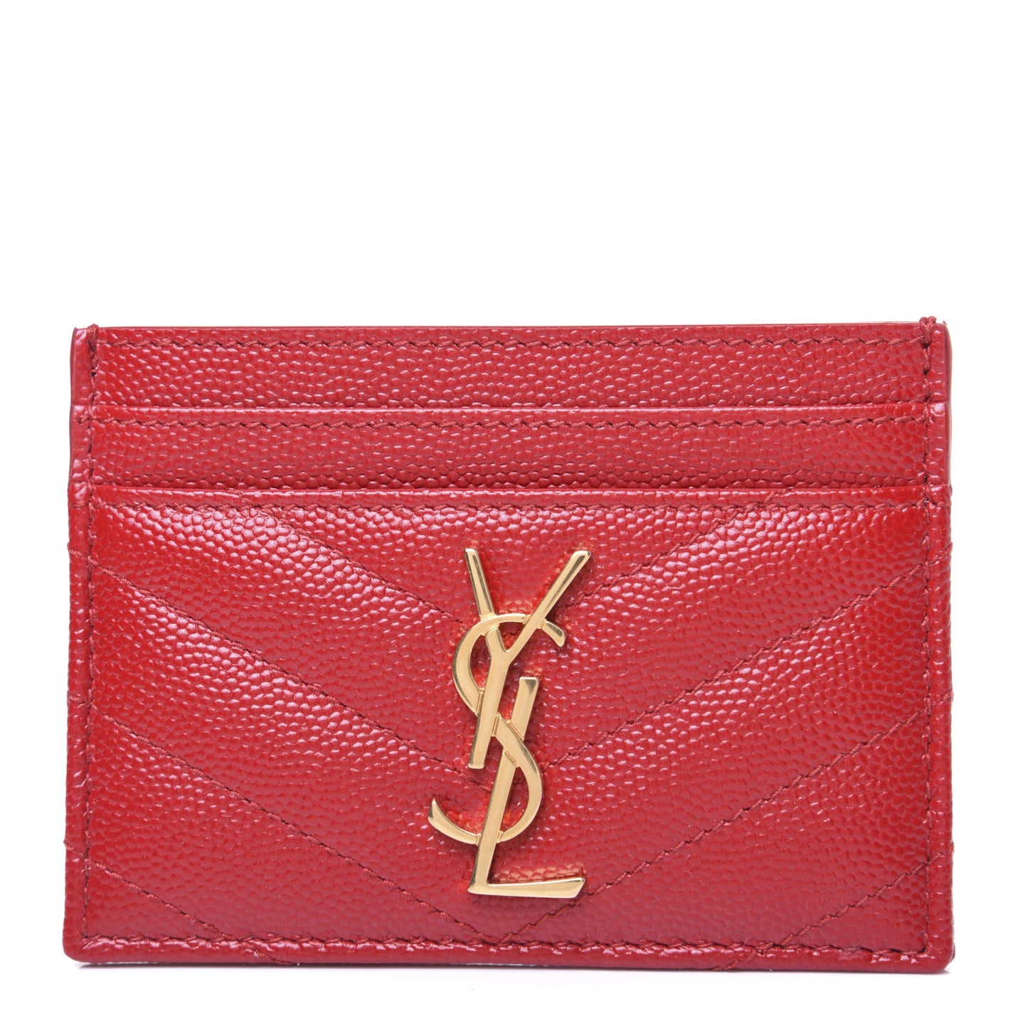 Grain De Poudre Matelasse Chevron Monogram Credit Card Case New Red