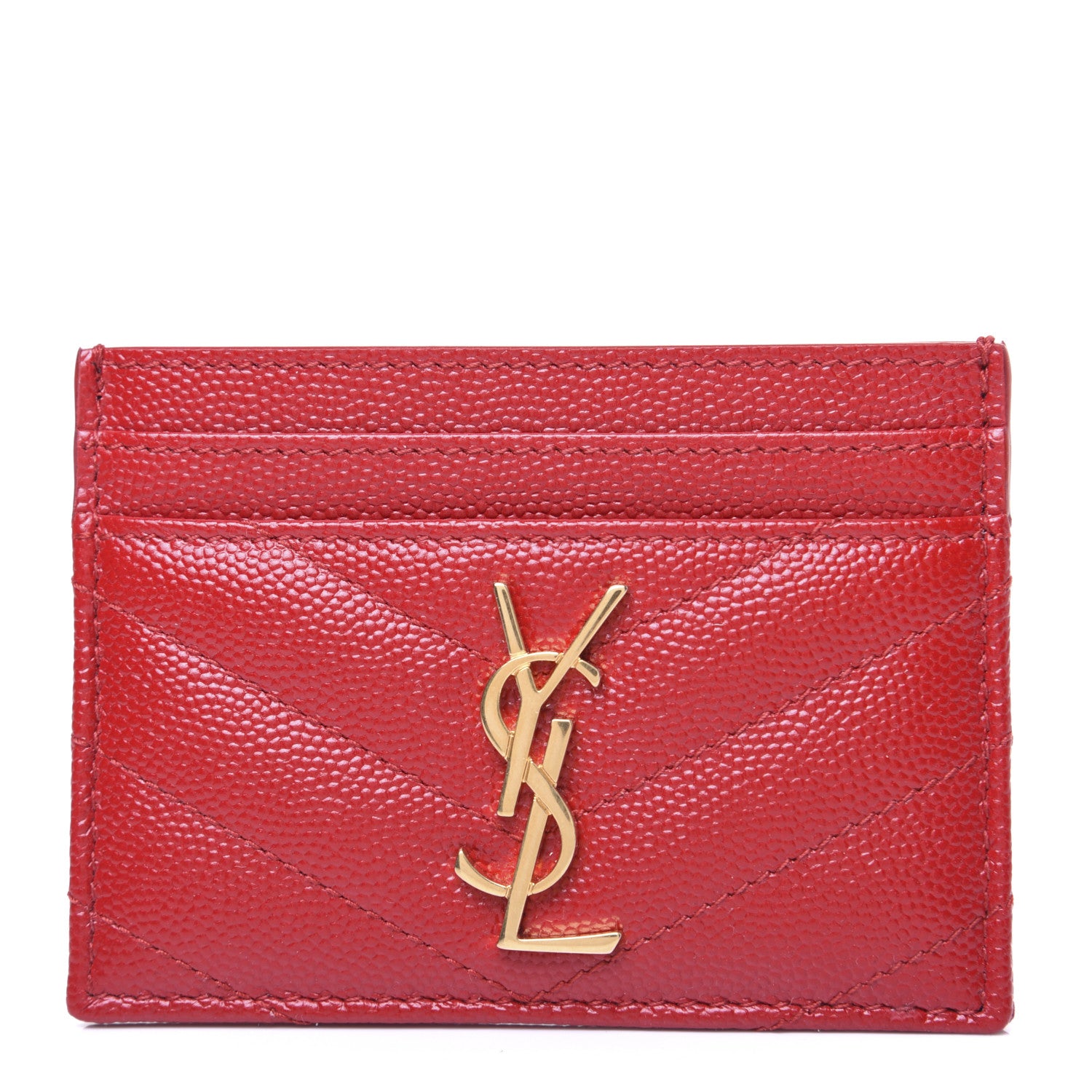 Saint Laurent Grain De Poudre Matelasse Chevron Monogram Credit Card Case New Red 1 of 9