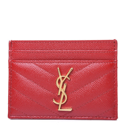 Saint Laurent Grain De Poudre Matelasse Chevron Monogram Credit Card Case New Red 1 of 9