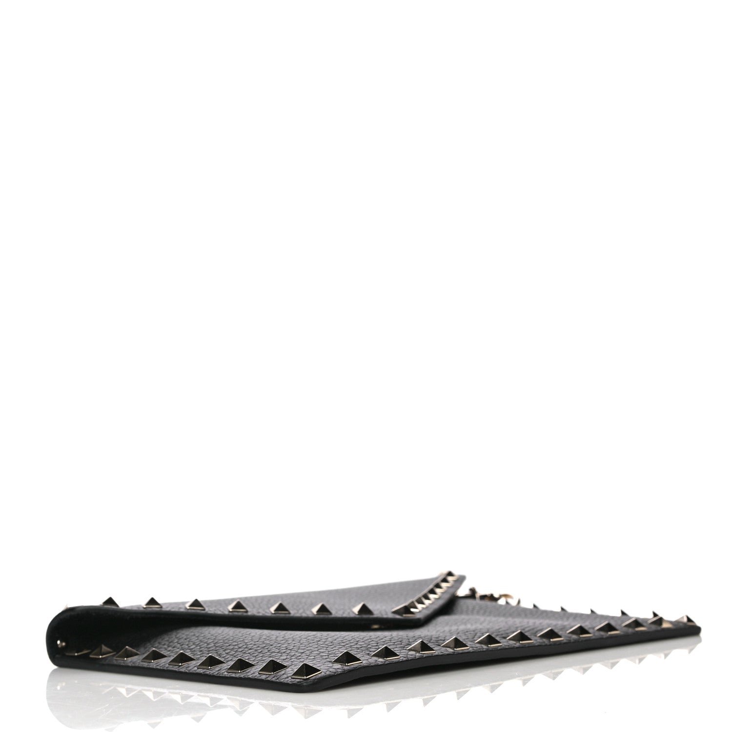 Valentino Garavani Pebbled Calfskin Medium Rockstud Envelope Flat Wristlet Pouch Black 4 of 10