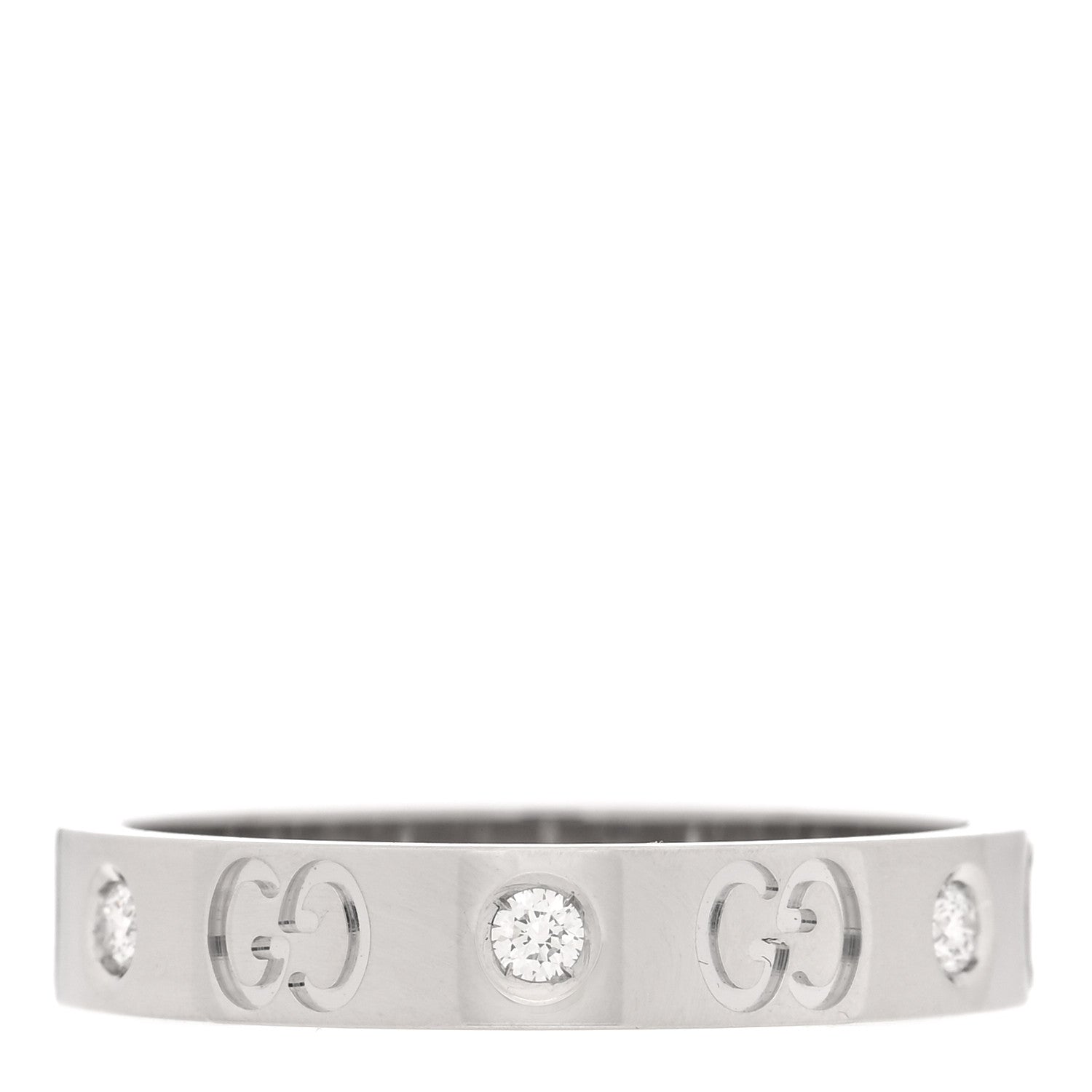 Gucci 18K White Gold Diamond Icon Band Ring 59 8.75 3 of 5