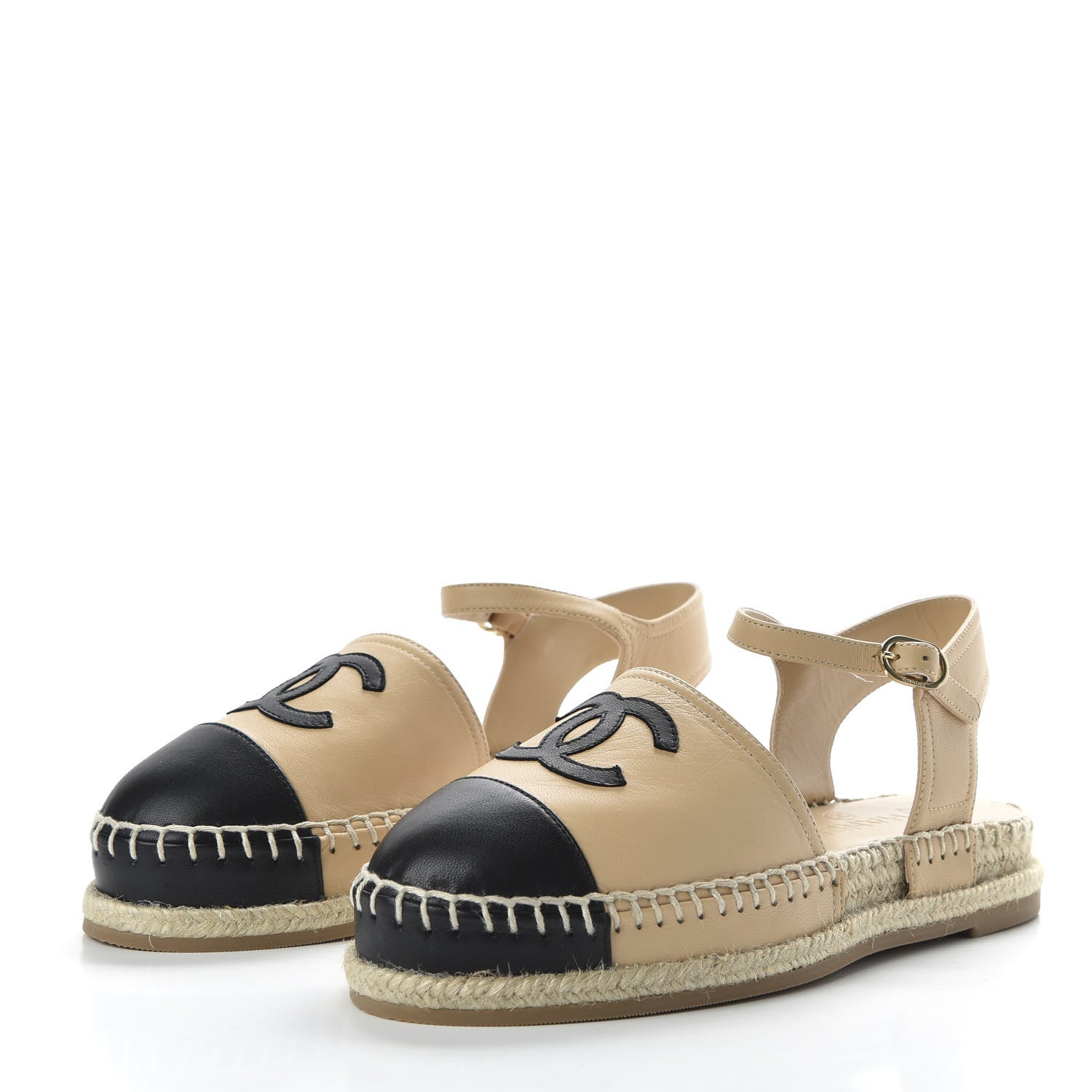 Chanel Lambskin CC Espadrilles 35 Beige Black 3 of 10