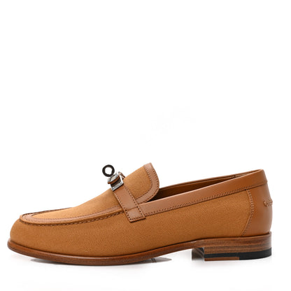 Hermes Calfskin Canvas Womens Destin Loafer 36 Naturel Beige Dore 1 of 8