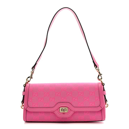 Gucci GG Monogram Textured Dollar Calfskin Small Luce Shoulder Bag Pink 1 of 19