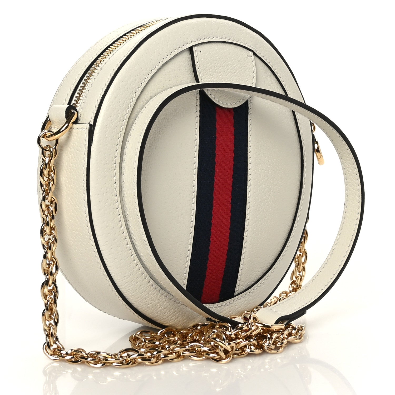 Gucci Textured Calfskin Web Mini Ophidia Round Shoulder Bag Mystic White 3 of 9