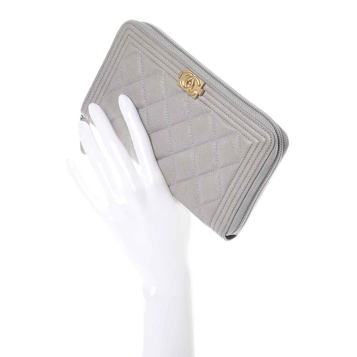 Caviar Large Zip Around Boy Wallet Grey