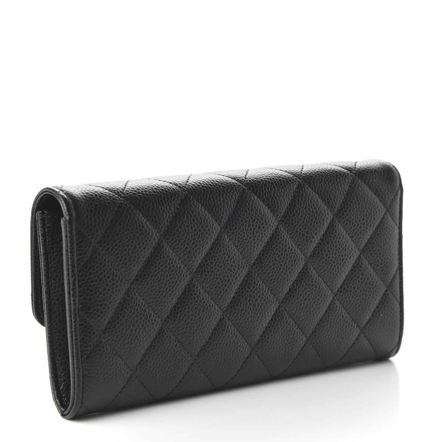 Caviar Quilted Large Gusset Flap Wallet Black