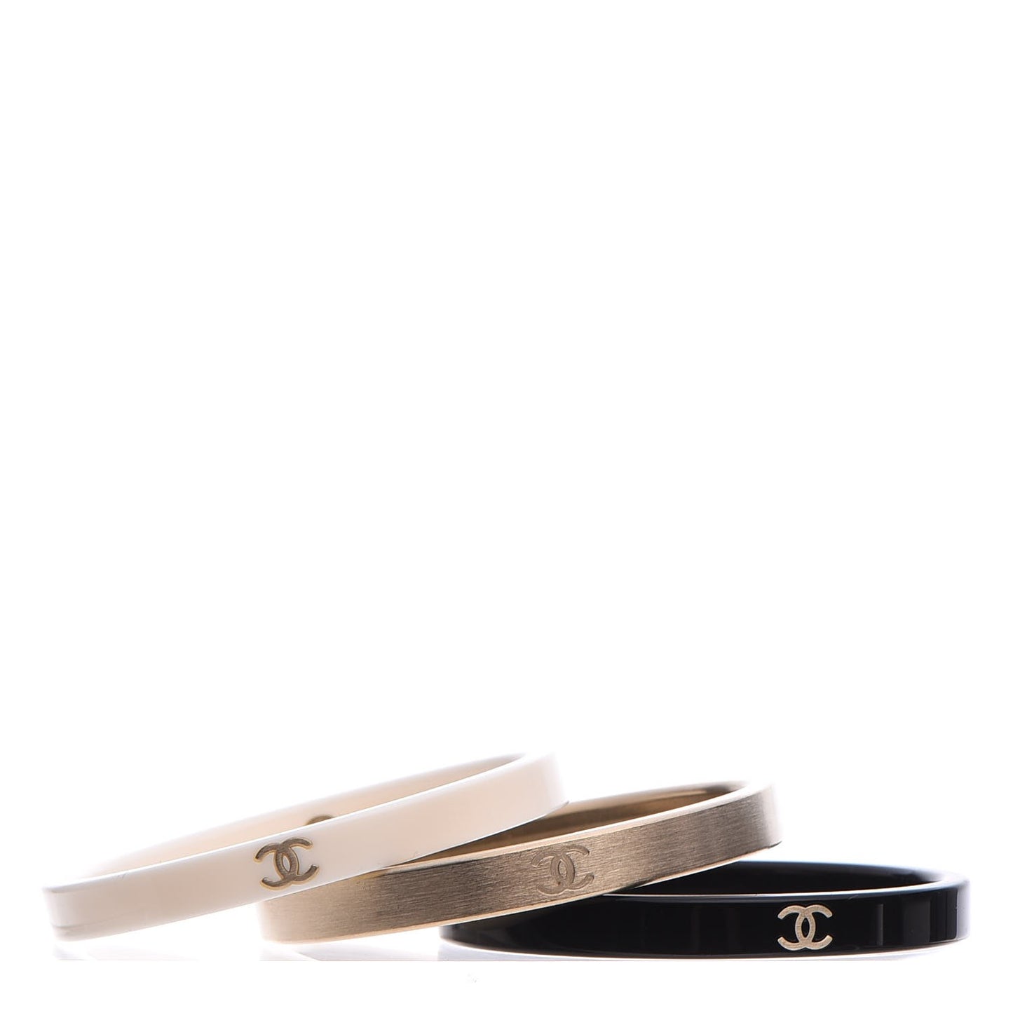 Resin Metal CC Bangle Set of 3 Black White Gold