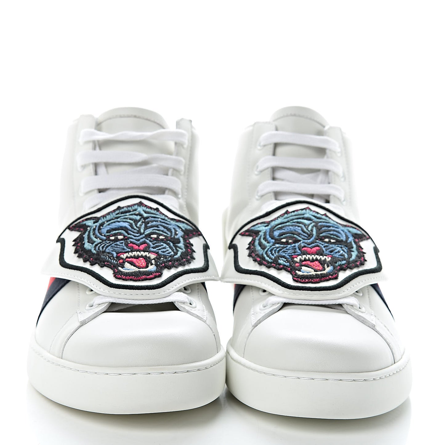 Calfskin Ayers Embroidered Web Mens Ace Removable Patches High Top Sneakers 10 White