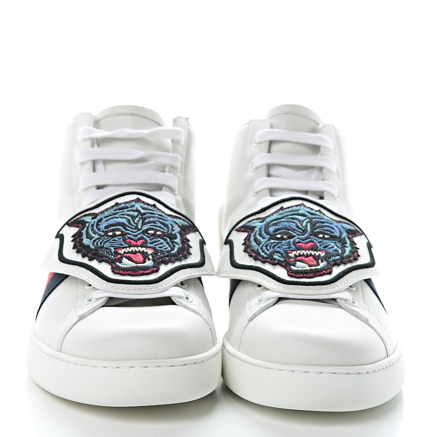 Gucci Calfskin Ayers Embroidered Web Mens Ace Removable Patches High Top Sneakers 10 White 2 of 9