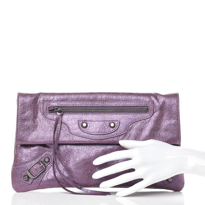 Balenciaga Agneau Classic Hardware Envelope Clutch Metallic Purple 2 of 11