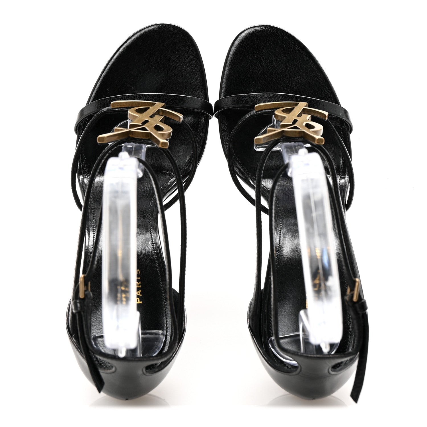 Saint Laurent Calfskin Cassandra 100 Ankle Strap Sandals 40 Black 2 of 9