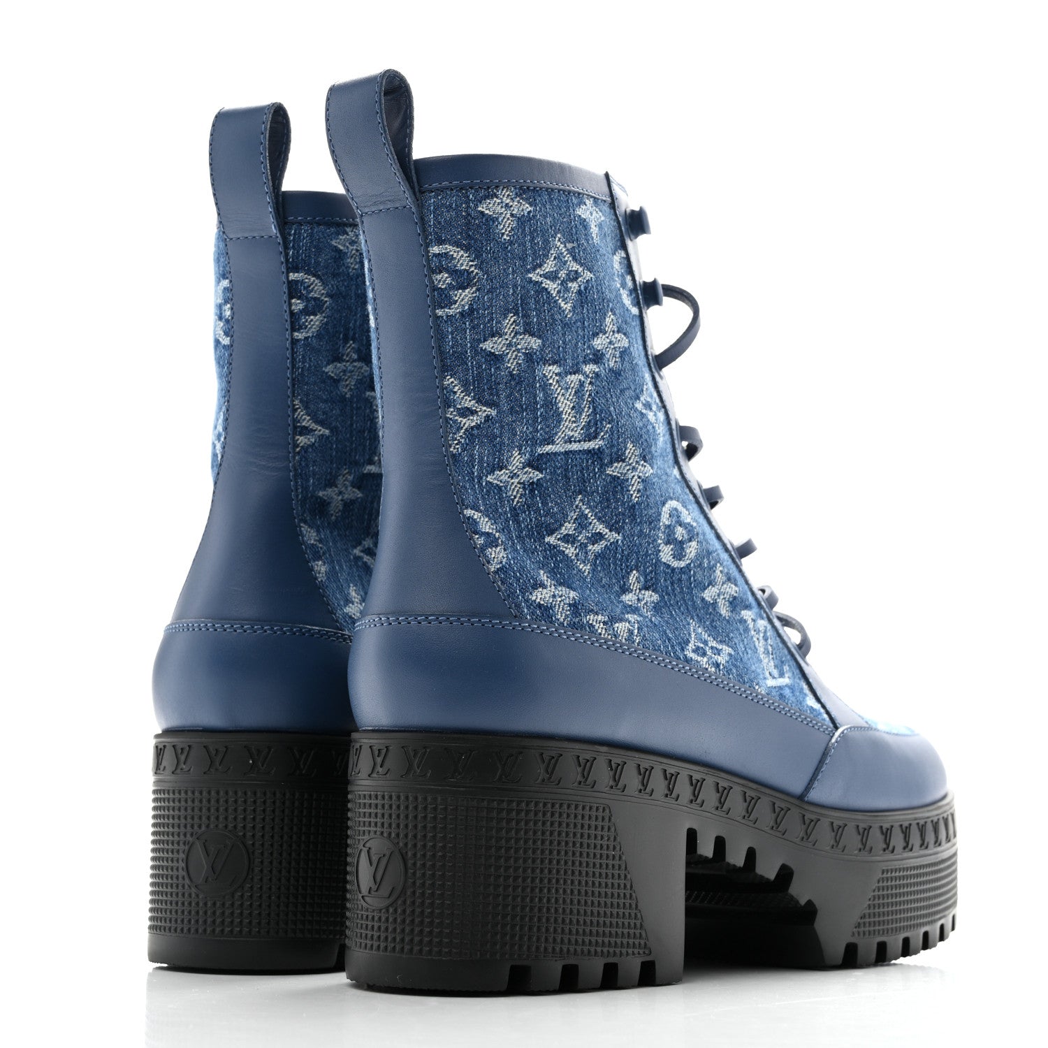 Louis Vuitton Calfskin Monogram Denim Laureate Platform Desert Boots 38 Blue 5 of 10