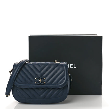 Chanel Calfskin Chevron Quilted Small Messenger Flap Navy 9 of 9