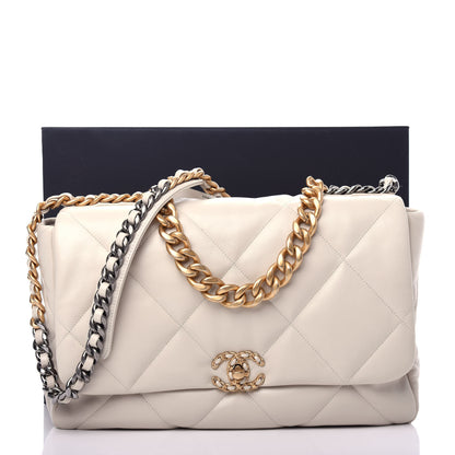 Chanel Lambskin Quilted Maxi Chanel 19 Flap Ivory 11 of 12