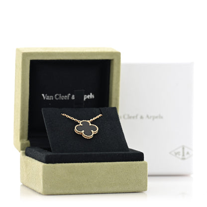 Van Cleef & Arpels 18K Yellow Gold Black Onyx Vintage Alhambra Pendant Necklace 5 of 5