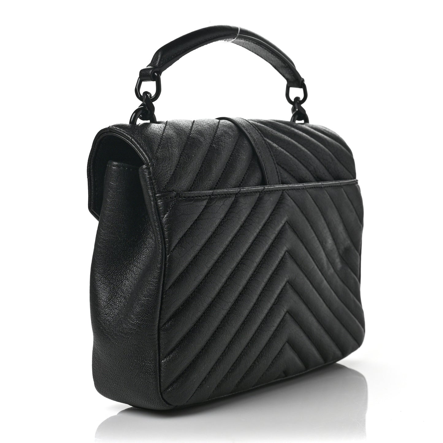 Sheepskin Matelasse Chevron Monogram Monochrome Medium College Bag Black