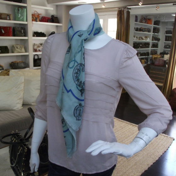 Cashmere Silk Keys Les Cles Fringed Scarf Bleu 90