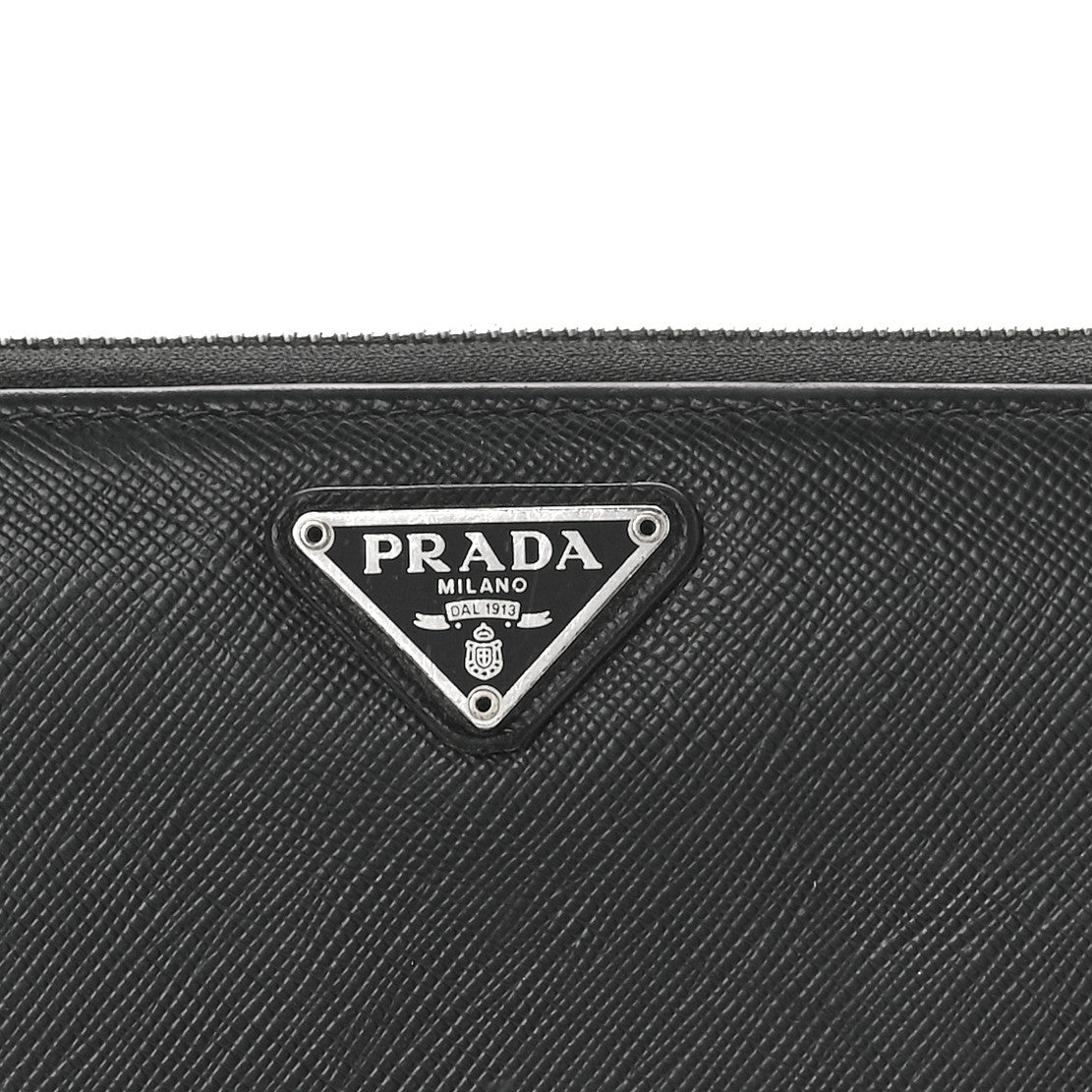 Prada Saffiano Triangle Zip Around Wallet Black 7 of 9