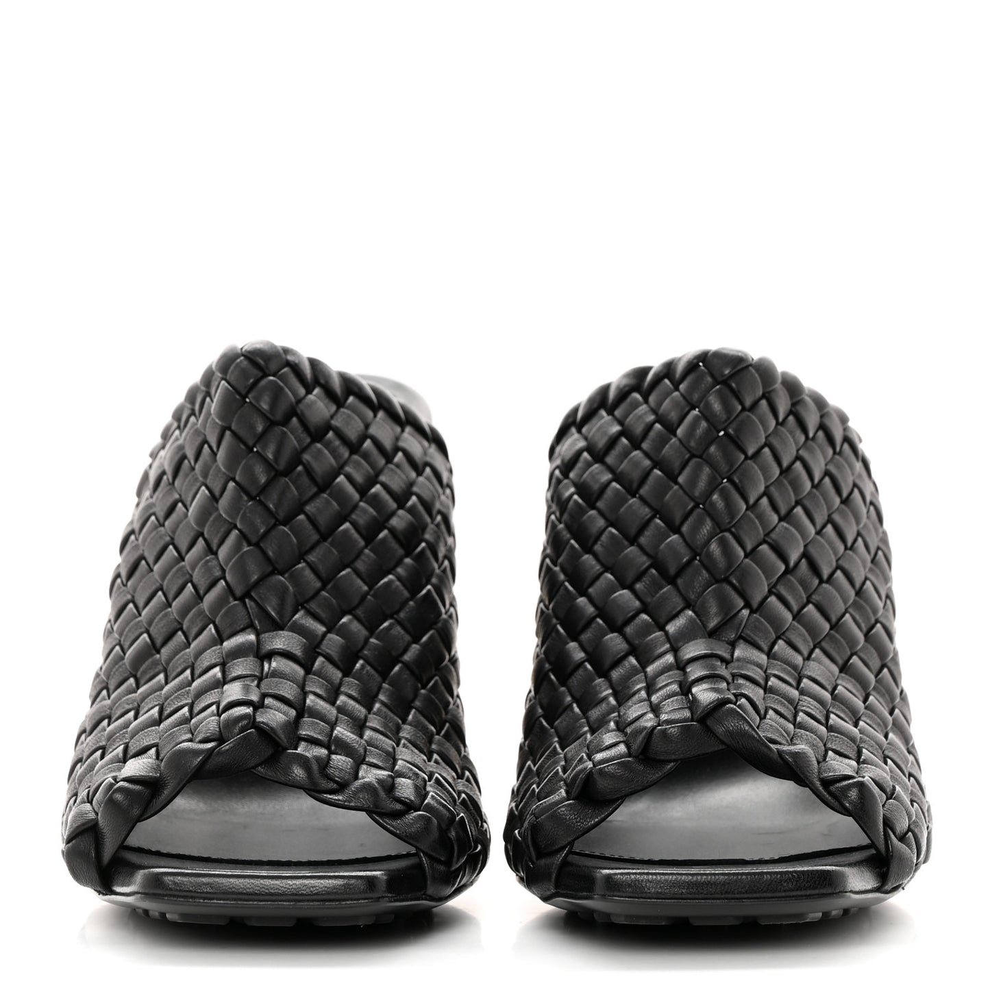 Soft Lambskin Intrecciato High Heel Knot Mules 38 Black