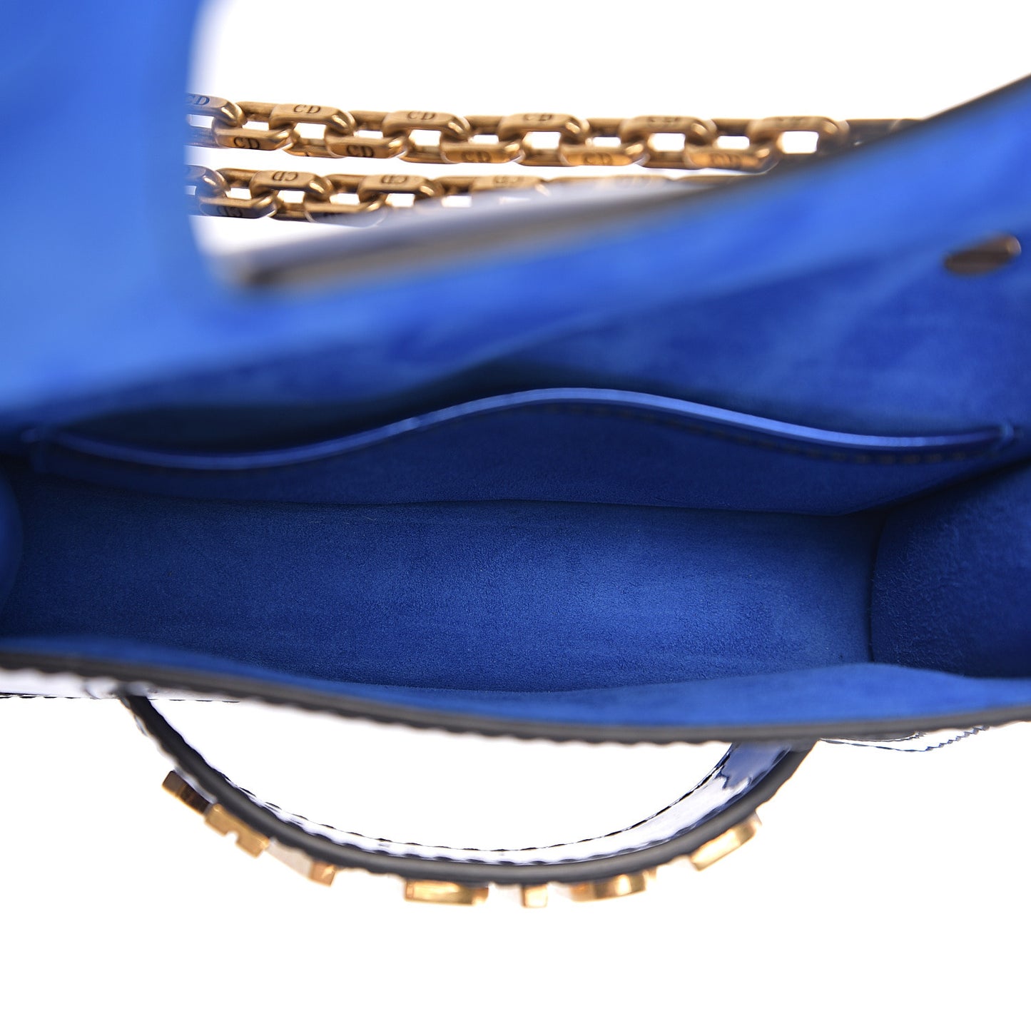 Metallic Calfskin J'Adior Mini Chain Flap Bag Blue