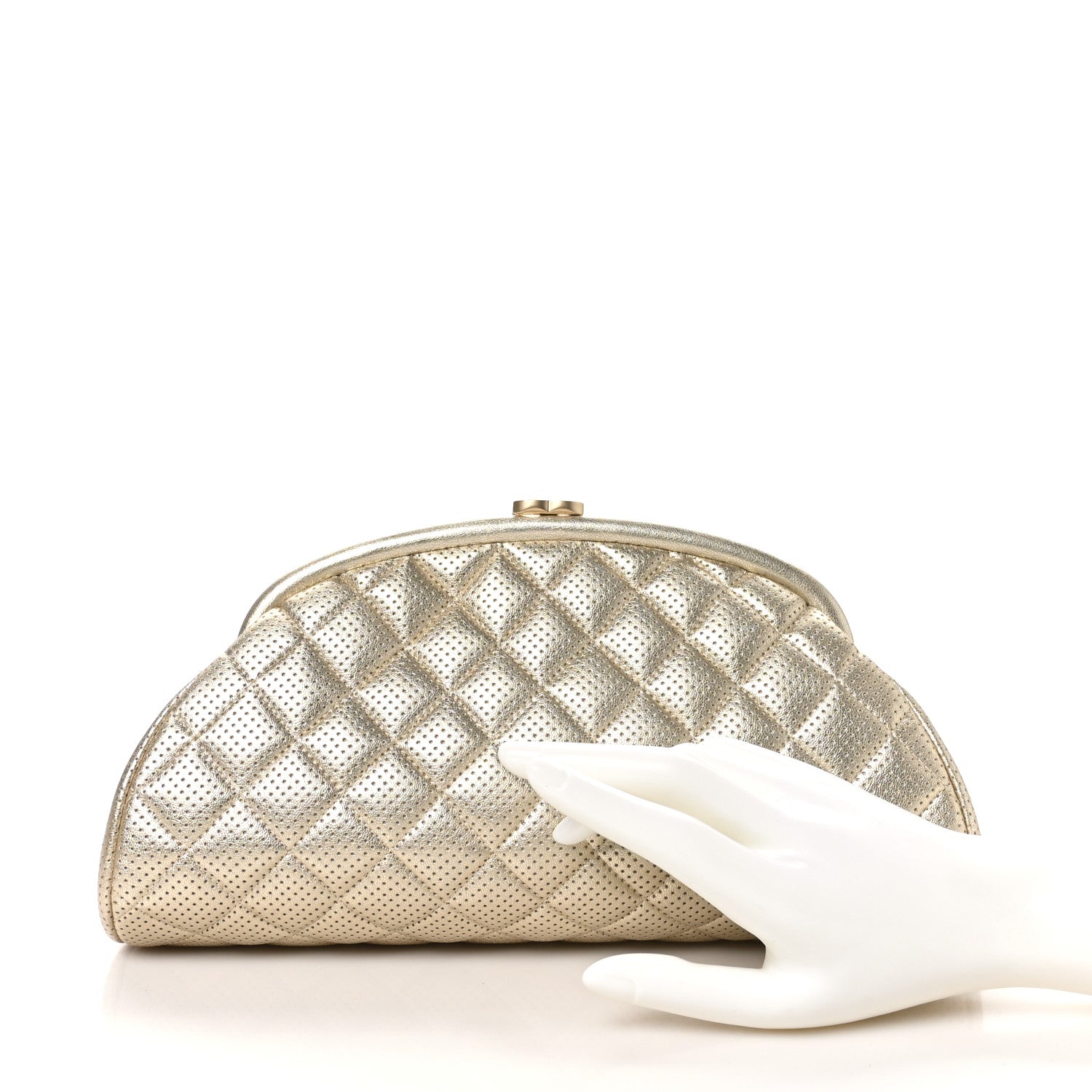 Chanel Metallic Lambskin Perforated Timeless Clutch  Gold 2 of 10