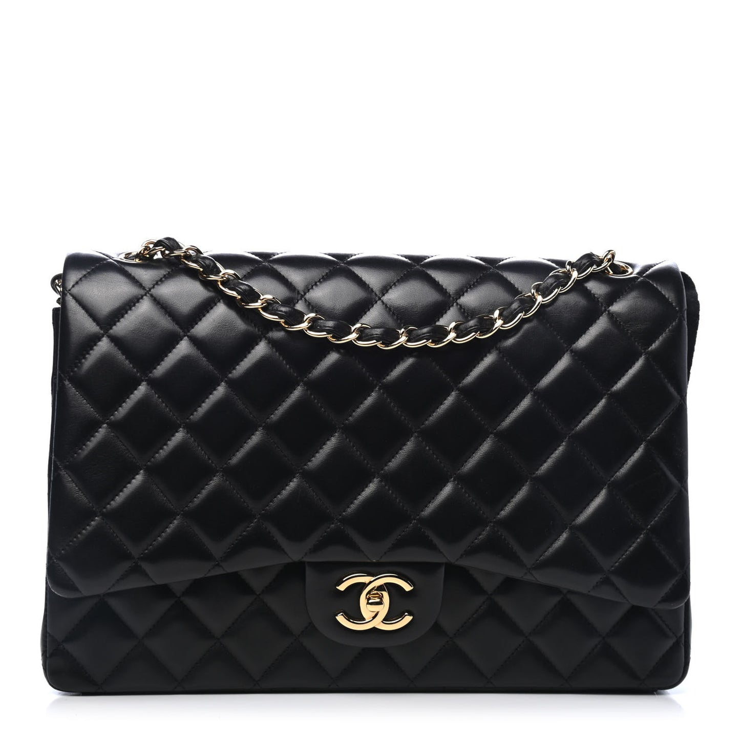 Lambskin Quilted Maxi Double Flap Black