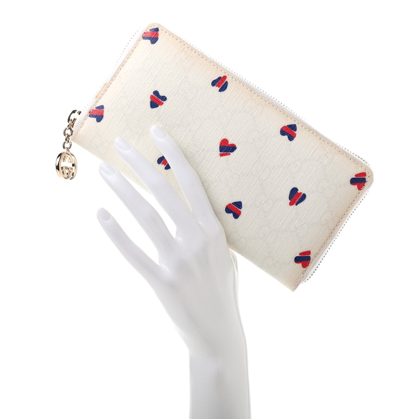GG Plus Monogram Hearts GG Pierce Zip Around Wallet White Red