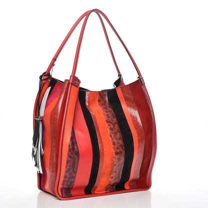 Proenza Schouler Lambskin Lizard Snakeskin Suede Stripe Medium Tote Cuban Red 3 of 10